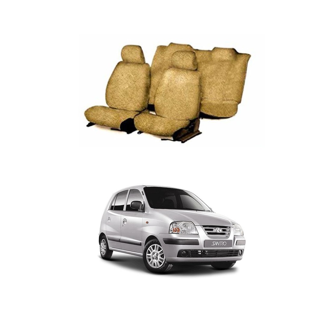 Cotton Towel Car Seat Cover for Hyundai Santro (Beige)